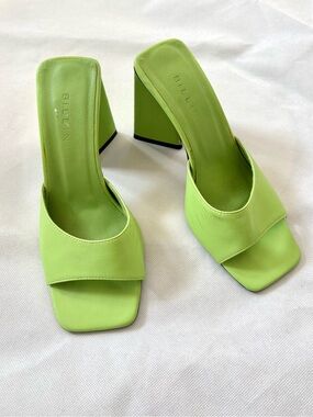 Green Billini Triangle Block Heel Mules size 7